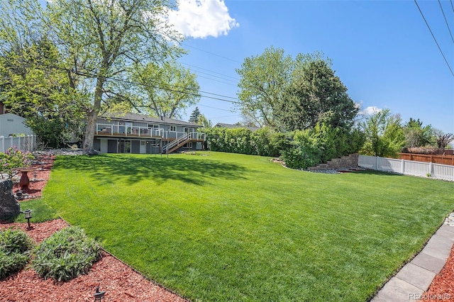 6150 S Southwood Dr, Centennial, CO 80121 - view of yard featuring stairs and a wooden deck