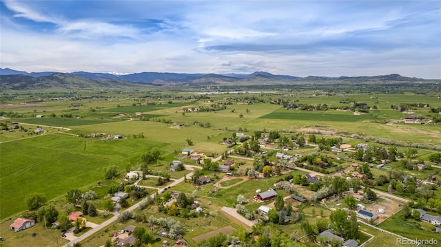 drone / aerial view featuring a mountain view