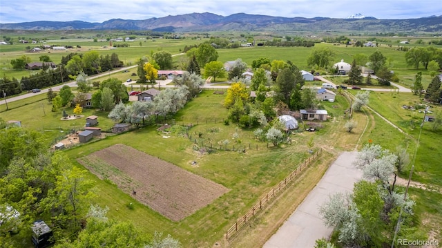 bird's eye view with a mountain view and a rural view