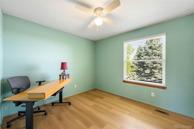 19817 E Prentice Ave, Centennial, CO 80015 - office area with wood finished floors, a ceiling fan, and baseboards