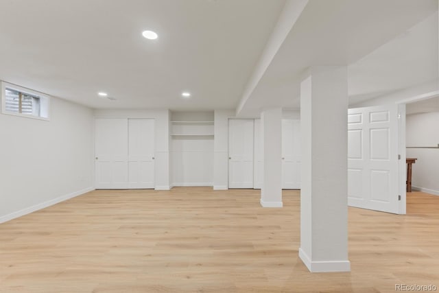 41 Eagle Dr, Littleton, CO 80123 - basement featuring baseboards, light wood-type flooring, and recessed lighting