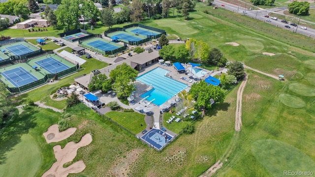 41 Eagle Dr, Littleton, CO 80123 - aerial overview of property's location with a pool area and a golf club