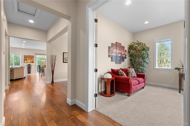 15003 W 63rd Ave, Arvada, CO 80403 - hall with wood finished floors, recessed lighting, and attic access