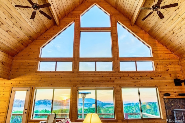 70 Sheep Creek Trl, Fairplay, CO 80440 - detailed view of ceiling fan, wood ceiling, and wood walls
