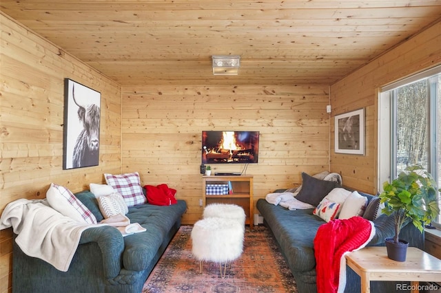 70 Sheep Creek Trl, Fairplay, CO 80440 - living area with wood ceiling, wooden walls, and wood finished floors