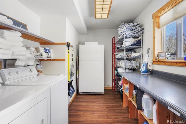70 Sheep Creek Trl, Fairplay, CO 80440 - laundry area with dark wood finished floors and washing machine and dryer