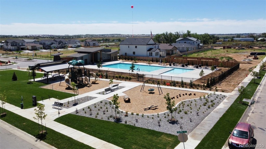 view of pool featuring a yard and a gazebo