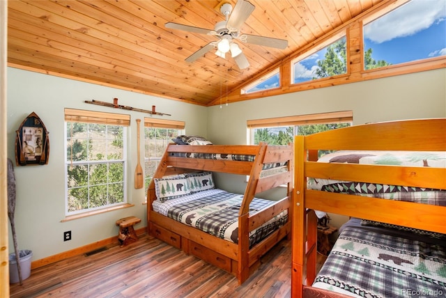 1301 Sheep Ridge Rd, Fairplay, CO 80440 - bedroom with lofted ceiling, wood ceiling, wood finished floors, and ceiling fan