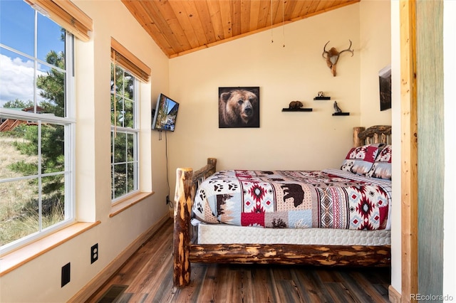 1301 Sheep Ridge Rd, Fairplay, CO 80440 - bedroom with lofted ceiling, wood finished floors, and wooden ceiling
