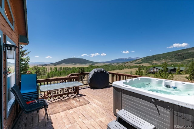1301 Sheep Ridge Rd, Fairplay, CO 80440 - deck with a mountain view, a hot tub, and area for grilling