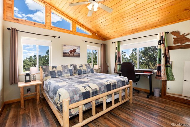 1301 Sheep Ridge Rd, Fairplay, CO 80440 - bedroom with wood finished floors, wooden ceiling, and high vaulted ceiling