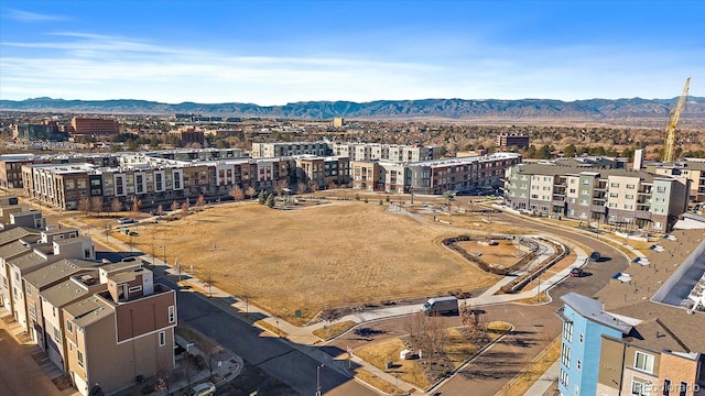 drone / aerial view featuring a mountain view