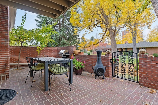 3434 S Race St, Englewood, CO 80113 - view of patio / terrace featuring outdoor dining space, grilling area, and a gate