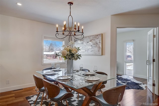 3434 S Race St, Englewood, CO 80113 - dining space with a chandelier, wood finished floors, and recessed lighting
