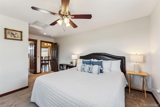 16651 Holly Ct, Buena Vista, CO 81211 - bedroom with carpet, baseboards, and a ceiling fan