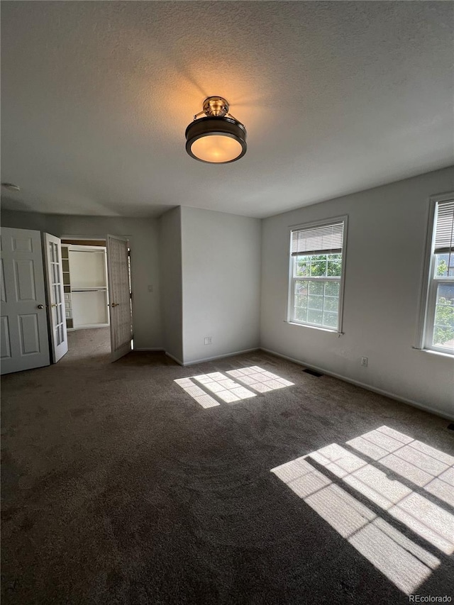 carpeted empty room featuring a healthy amount of sunlight and a textured ceiling