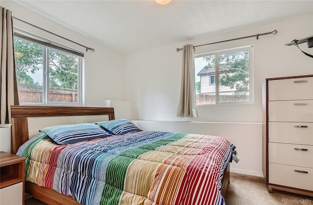 bedroom featuring multiple windows, carpet floors, and baseboards