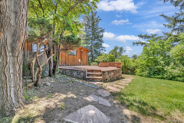 1 Lindenwood Dr, Littleton, CO 80120 - view of grassy yard featuring a wooden deck