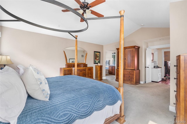 8029 E 23rd Ave, Denver, CO 80238 - bedroom with lofted ceiling, carpet flooring, ceiling fan, and baseboards