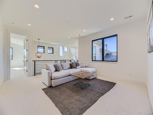 living room with light colored carpet