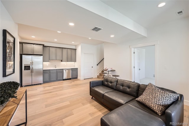 living room featuring light wood-type flooring