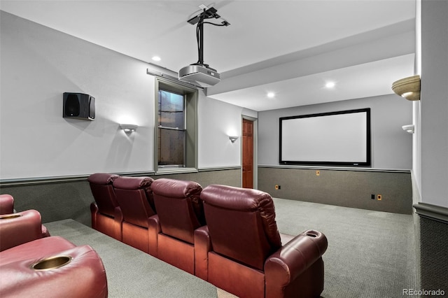 home theater room with carpet floors