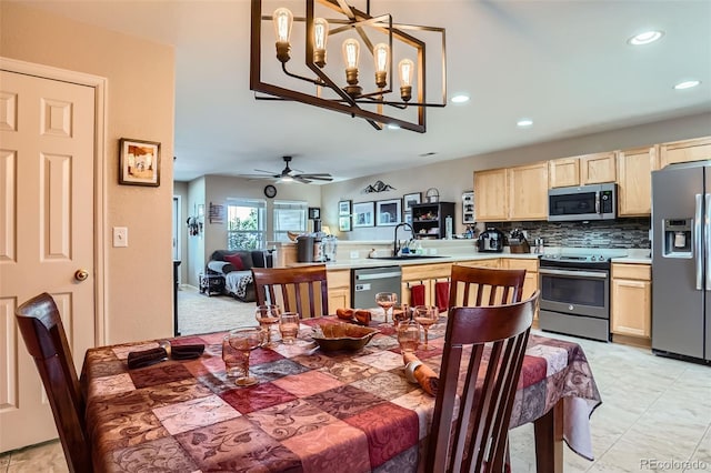 17390 Waterhouse Cir Unit B, Parker, CO 80134 - dining space with recessed lighting, a chandelier, and ceiling fan