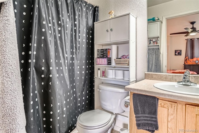 17390 Waterhouse Cir Unit B, Parker, CO 80134 - full bath with vanity, a textured wall, a shower with curtain, and a ceiling fan