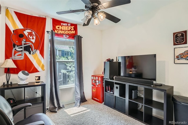 17390 Waterhouse Cir Unit B, Parker, CO 80134 - living room featuring carpet and a ceiling fan