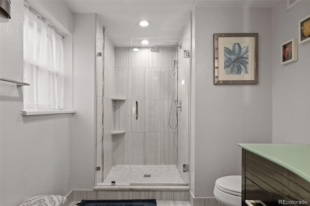 6854 S Willow St, Centennial, CO 80112 - full bath featuring visible vents, vanity, toilet, recessed lighting, and a stall shower