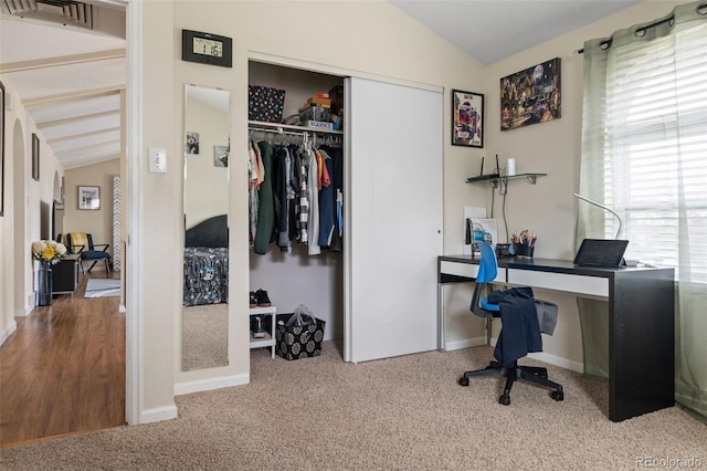 6854 S Willow St, Centennial, CO 80112 - office area with visible vents, carpet flooring, and lofted ceiling