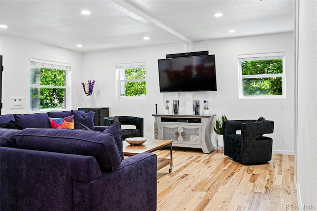 751 Poplar St, Denver, CO 80220 - living area with light wood-style floors, recessed lighting, and beam ceiling