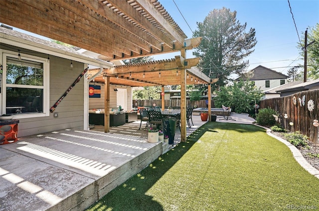 751 Poplar St, Denver, CO 80220 - fenced backyard with a pergola, a patio, and a jacuzzi