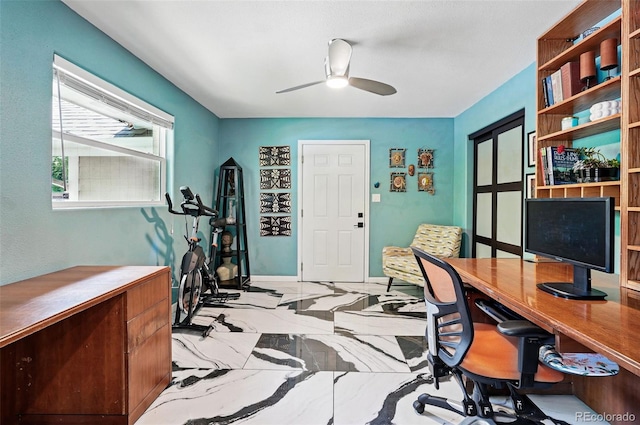 751 Poplar St, Denver, CO 80220 - office area with marble finish floors and ceiling fan