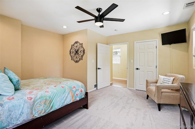751 Poplar St, Denver, CO 80220 - bedroom with light carpet, recessed lighting, and a ceiling fan