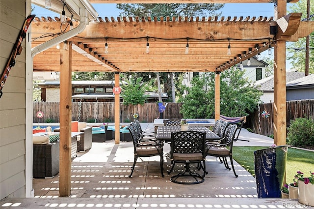 751 Poplar St, Denver, CO 80220 - fenced backyard featuring a pergola, an outdoor living space, outdoor dining area, and a patio area