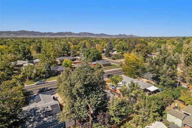 drone / aerial view featuring a mountain view