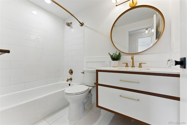 full bathroom featuring tile patterned floors, shower / bath combination, toilet, and vanity