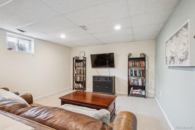 6410 Independence Way, Arvada, CO 80004 - carpeted living area with a paneled ceiling, baseboards, and recessed lighting