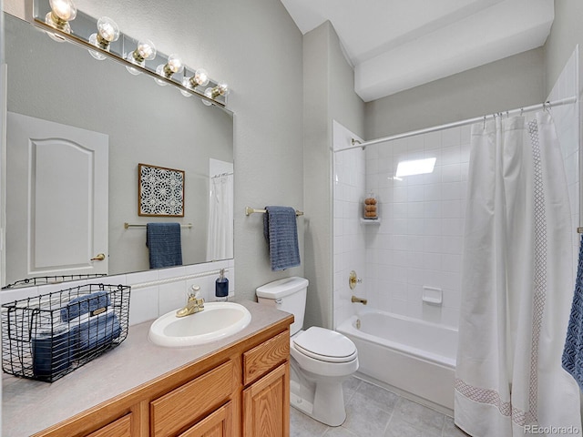 946 Champion Cir, Longmont, CO 80503 - full bath with toilet, vanity, tile patterned flooring, and shower / bath combination with curtain