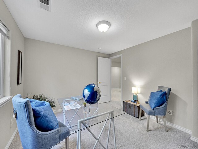 946 Champion Cir, Longmont, CO 80503 - living area featuring carpet, baseboards, and a textured ceiling