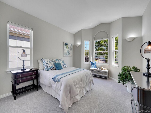 946 Champion Cir, Longmont, CO 80503 - carpeted bedroom with baseboards and vaulted ceiling