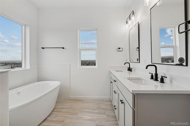 bathroom featuring a bathing tub, plenty of natural light, and vanity