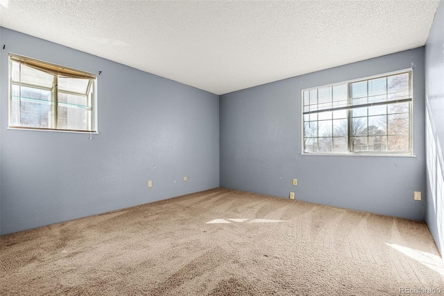 carpeted empty room featuring a textured ceiling