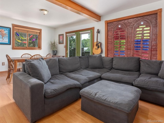 274 N Willow St, Crestone, CO 81131 - living room with beamed ceiling and light wood finished floors
