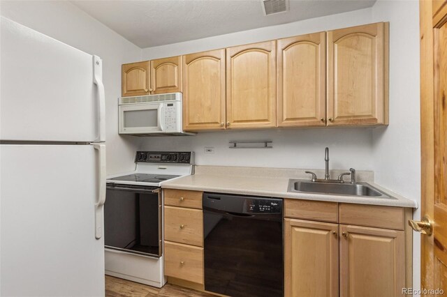 11 Hackamore Rd Unit B, Edwards, CO 81632 - kitchen with visible vents, light brown cabinetry, light countertops, white appliances, and a sink