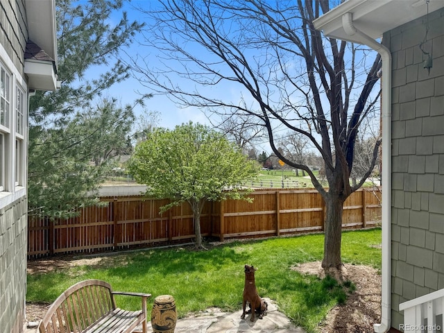 view of yard with a fenced backyard
