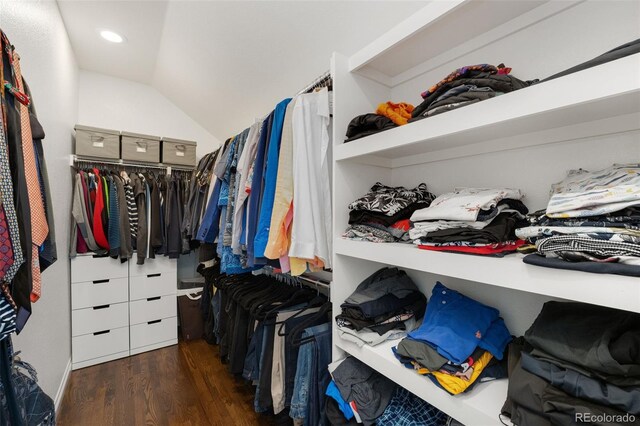 2222 N Washington St, Denver, CO 80205 - spacious closet featuring dark wood-style floors and vaulted ceiling