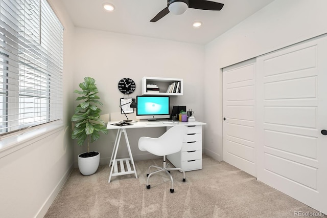 6791 Navajo Ct, Denver, CO 80221 - carpeted office space with plenty of natural light, a ceiling fan, baseboards, and recessed lighting