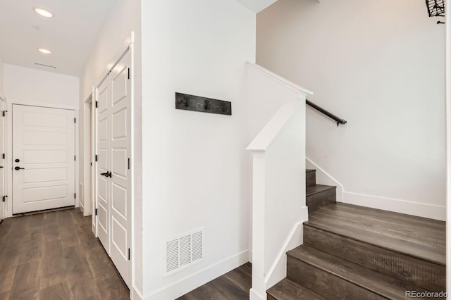 6791 Navajo Ct, Denver, CO 80221 - stairs with recessed lighting, baseboards, and wood finished floors